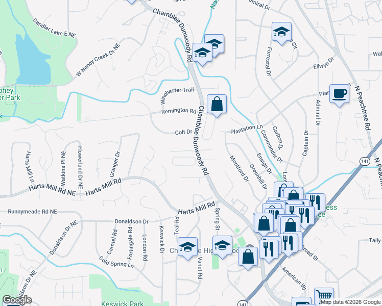 map of restaurants, bars, coffee shops, grocery stores, and more near 1899 Chamdun Place in Chamblee