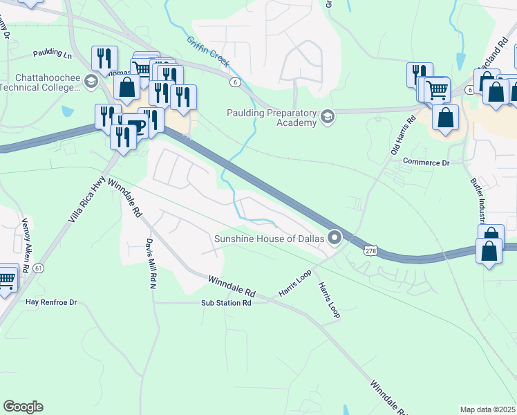 map of restaurants, bars, coffee shops, grocery stores, and more near 163 Silver Fox Trail in Dallas
