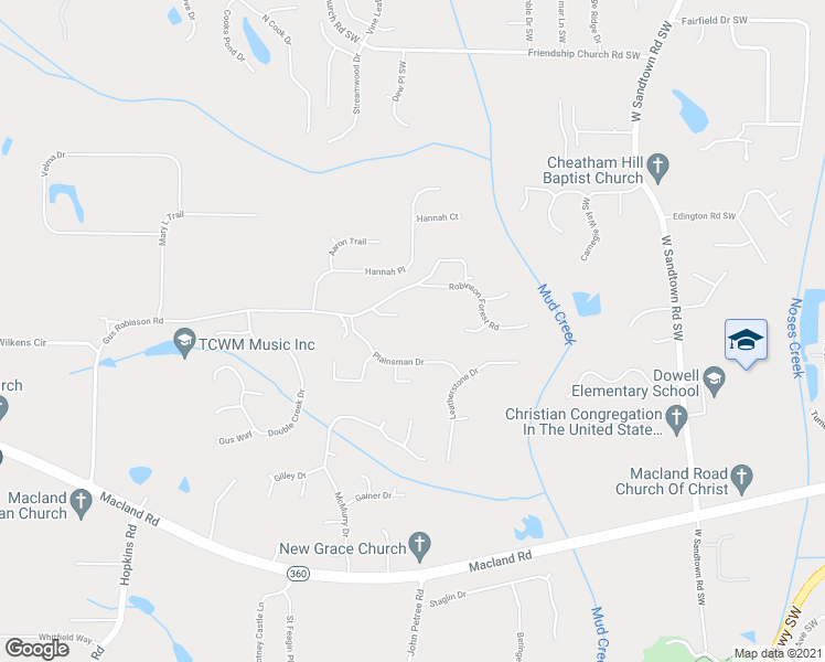 map of restaurants, bars, coffee shops, grocery stores, and more near 3201 Gus Robinson Road in Powder Springs