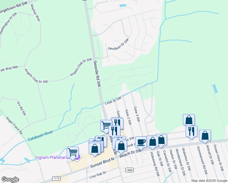 map of restaurants, bars, coffee shops, grocery stores, and more near 1407 Sunset Creek Way in Ocean Isle Beach