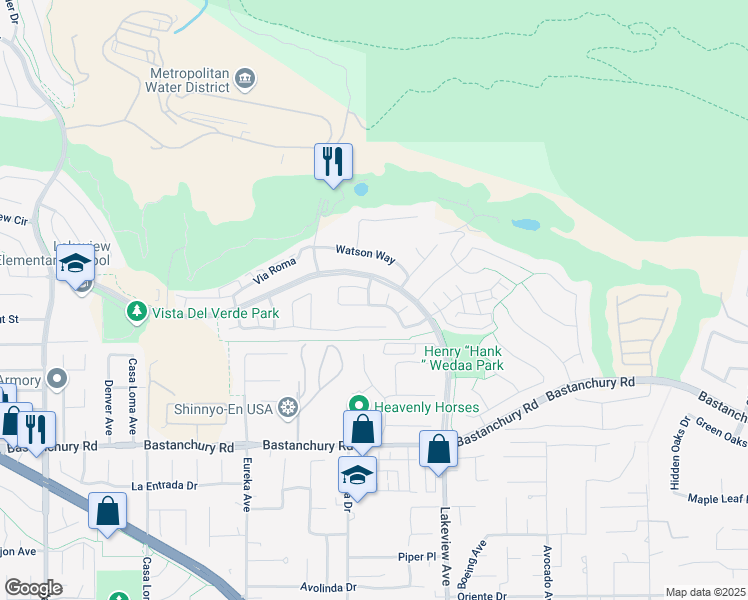 map of restaurants, bars, coffee shops, grocery stores, and more near 3946 Somerset Road in Yorba Linda