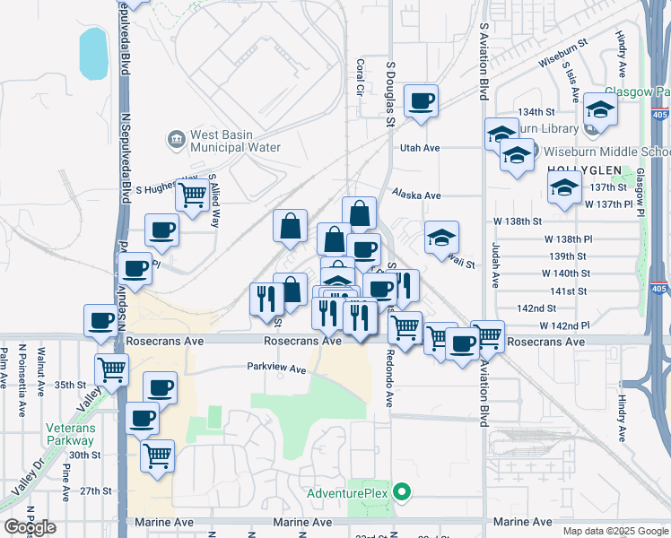 map of restaurants, bars, coffee shops, grocery stores, and more near 800 Apollo Street in El Segundo