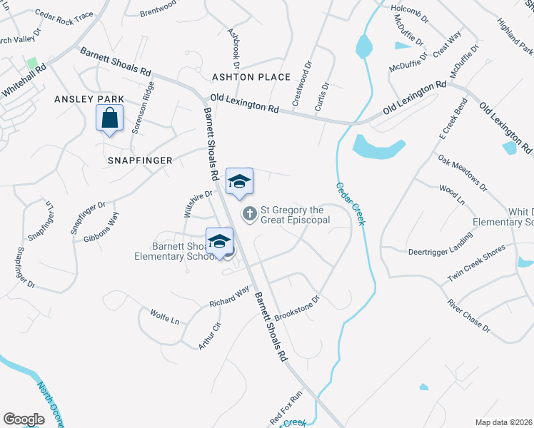 map of restaurants, bars, coffee shops, grocery stores, and more near 165 Woodberry Court in Athens