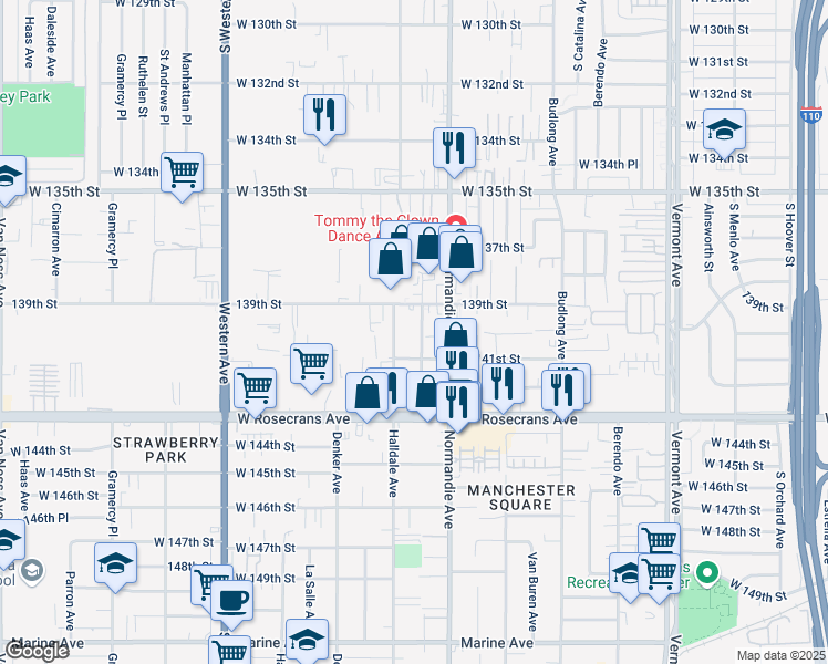 map of restaurants, bars, coffee shops, grocery stores, and more near 1440 139th Street in Gardena