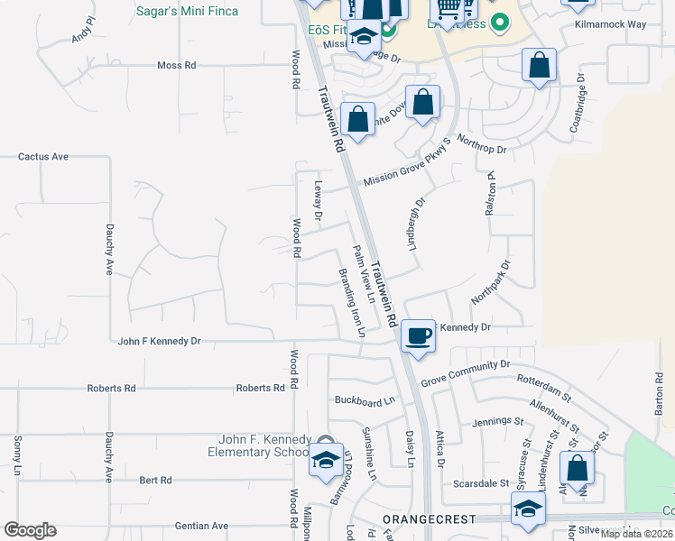 map of restaurants, bars, coffee shops, grocery stores, and more near 8092 Branding Iron Lane in Riverside