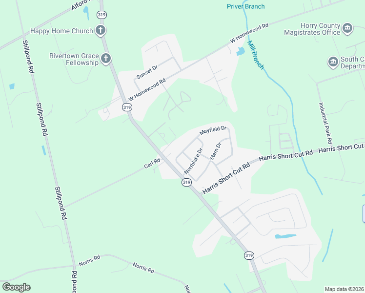 map of restaurants, bars, coffee shops, grocery stores, and more near 3800 Mayfield Drive in Conway