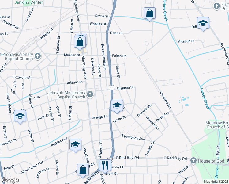 map of restaurants, bars, coffee shops, grocery stores, and more near 612 South Lafayette Drive in Sumter