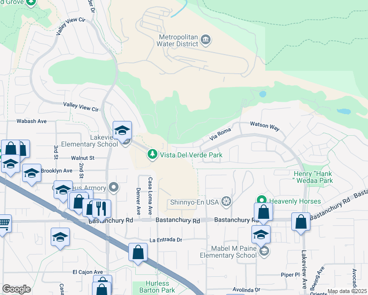 map of restaurants, bars, coffee shops, grocery stores, and more near 17701 Via Roma in Yorba Linda