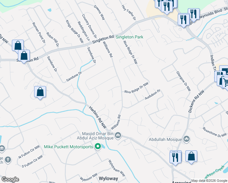 map of restaurants, bars, coffee shops, grocery stores, and more near 5307 Darkwood Court in Norcross