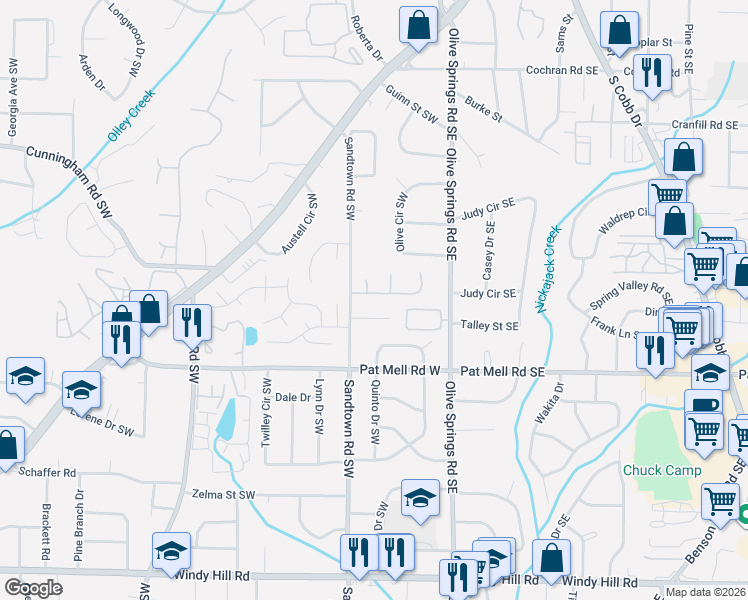 map of restaurants, bars, coffee shops, grocery stores, and more near 153 Hollinger Way in Marietta