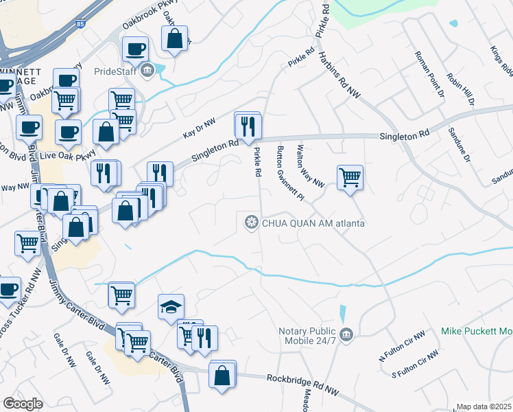 map of restaurants, bars, coffee shops, grocery stores, and more near 5897 Maryjo Lane in Norcross