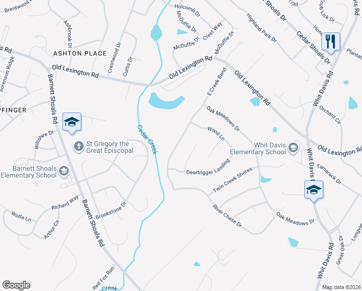 map of restaurants, bars, coffee shops, grocery stores, and more near 306 East Creek Bend in Athens