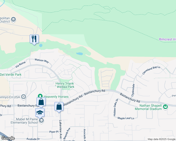 map of restaurants, bars, coffee shops, grocery stores, and more near 18762 Pimlico Terrace in Yorba Linda
