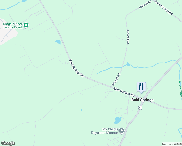 map of restaurants, bars, coffee shops, grocery stores, and more near 5234 Bold Springs Road in Between