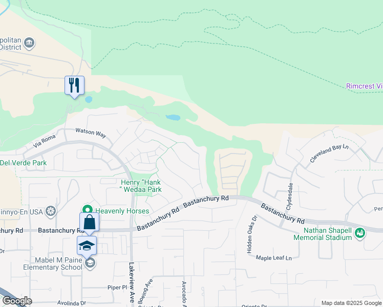 map of restaurants, bars, coffee shops, grocery stores, and more near 18762 Pimlico Terrace in Yorba Linda
