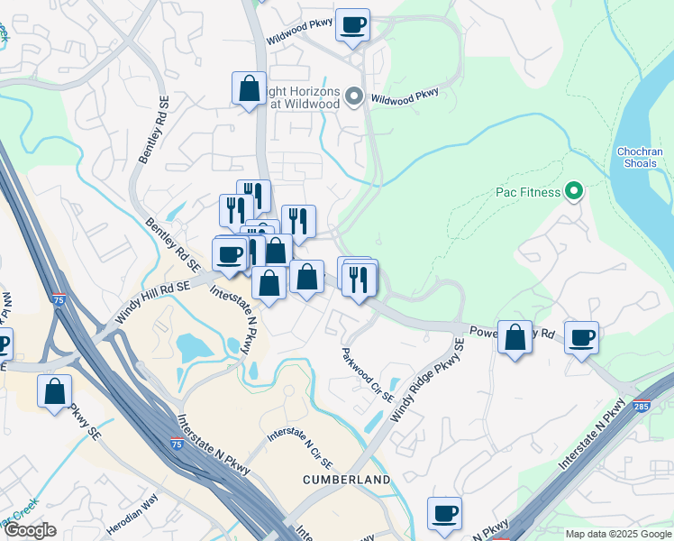 map of restaurants, bars, coffee shops, grocery stores, and more near 1931 Powers Ferry Road in Atlanta