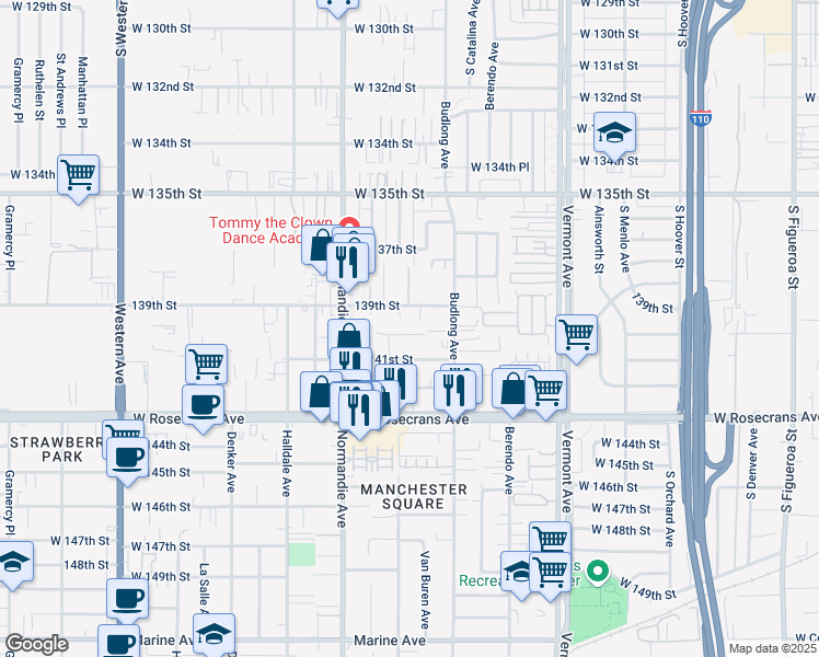 map of restaurants, bars, coffee shops, grocery stores, and more near 1248 West 140th Street in Gardena