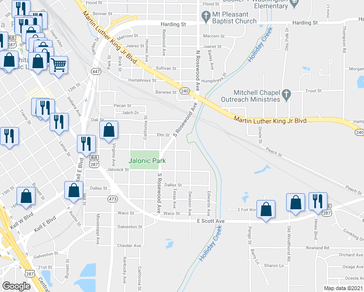 map of restaurants, bars, coffee shops, grocery stores, and more near in Wichita Falls