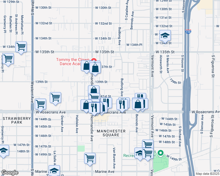map of restaurants, bars, coffee shops, grocery stores, and more near 1248 West 140th Street in Gardena