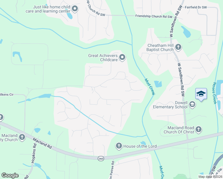 map of restaurants, bars, coffee shops, grocery stores, and more near 3201 Gus Robinson Road in Powder Springs