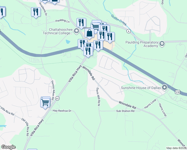 map of restaurants, bars, coffee shops, grocery stores, and more near 170 Winndale Road in Dallas