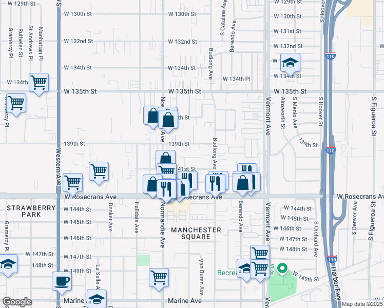 map of restaurants, bars, coffee shops, grocery stores, and more near 1261 West 140th Street in Gardena