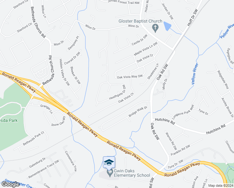 map of restaurants, bars, coffee shops, grocery stores, and more near 505 Heathgate Drive Southwest in Lawrenceville