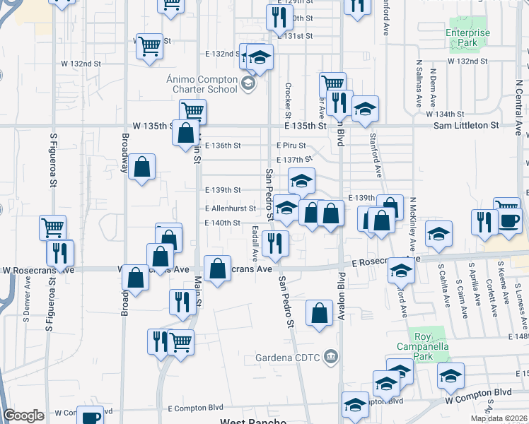 map of restaurants, bars, coffee shops, grocery stores, and more near 266 East Allenhurst Street in Los Angeles