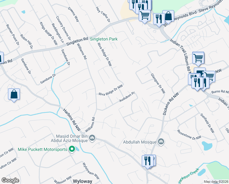 map of restaurants, bars, coffee shops, grocery stores, and more near 1021 Riva Ridge Drive Northwest in Norcross