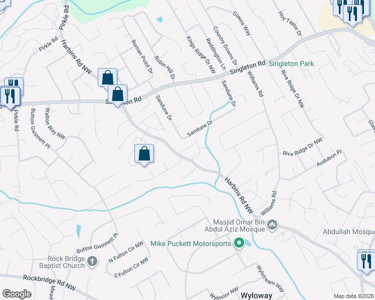 map of restaurants, bars, coffee shops, grocery stores, and more near 6004 Green Yard Way in Norcross