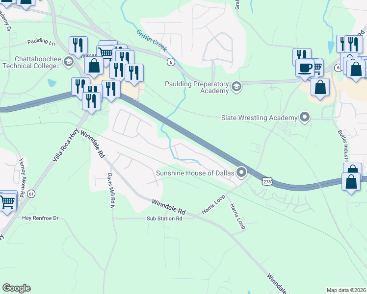 map of restaurants, bars, coffee shops, grocery stores, and more near 171 Silver Fox Trail in Dallas