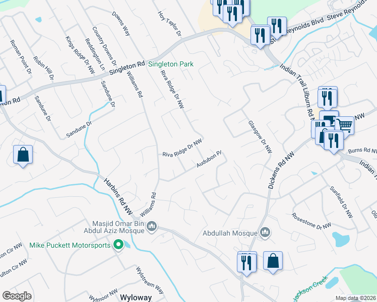 map of restaurants, bars, coffee shops, grocery stores, and more near 1021 Riva Ridge Drive Northwest in Norcross