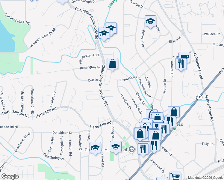 map of restaurants, bars, coffee shops, grocery stores, and more near 1939 Chamdun Way in Chamblee