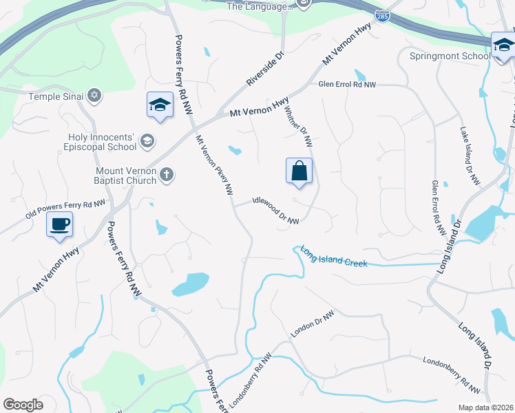 map of restaurants, bars, coffee shops, grocery stores, and more near 650 Idlewood Drive Northwest in Atlanta