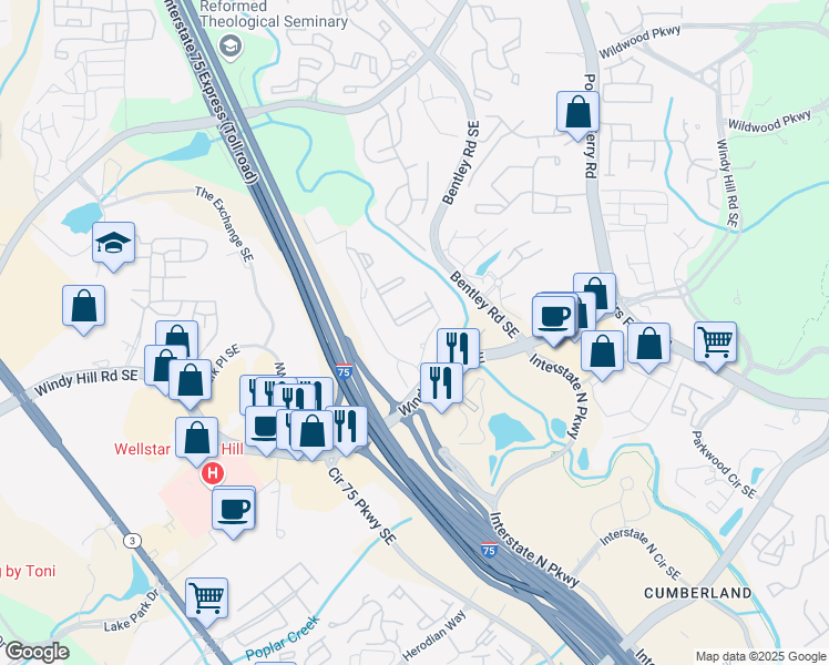 map of restaurants, bars, coffee shops, grocery stores, and more near 2767 Leland Drive in Marietta