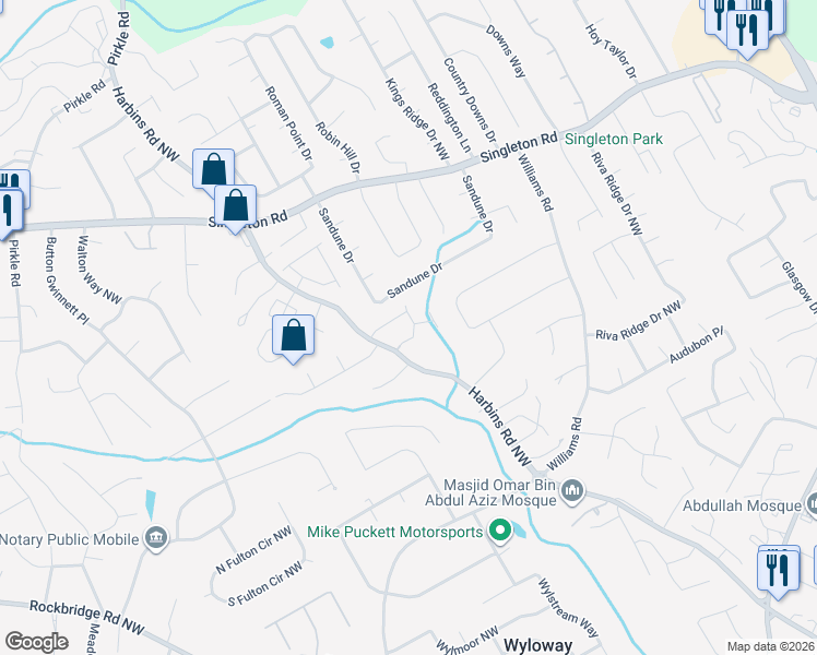 map of restaurants, bars, coffee shops, grocery stores, and more near 1164 Greenyard Way in Norcross