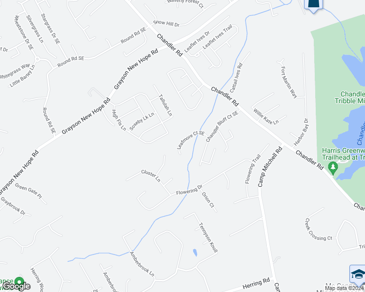 map of restaurants, bars, coffee shops, grocery stores, and more near 2133 Leafmore Court Southeast in Grayson