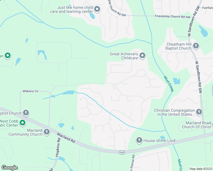 map of restaurants, bars, coffee shops, grocery stores, and more near 3207 Gus Robinson Road in Powder Springs