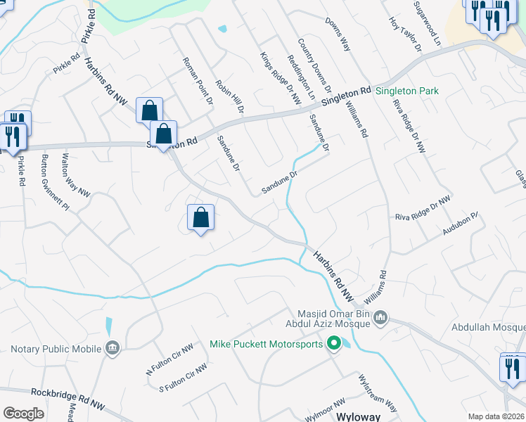 map of restaurants, bars, coffee shops, grocery stores, and more near 6004 Green Yard Way in Norcross