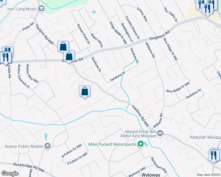 map of restaurants, bars, coffee shops, grocery stores, and more near 5554 Clover Rise Lane in Norcross