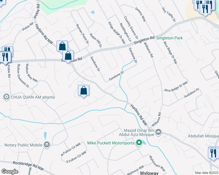 map of restaurants, bars, coffee shops, grocery stores, and more near 6004 Green Yard Way in Norcross
