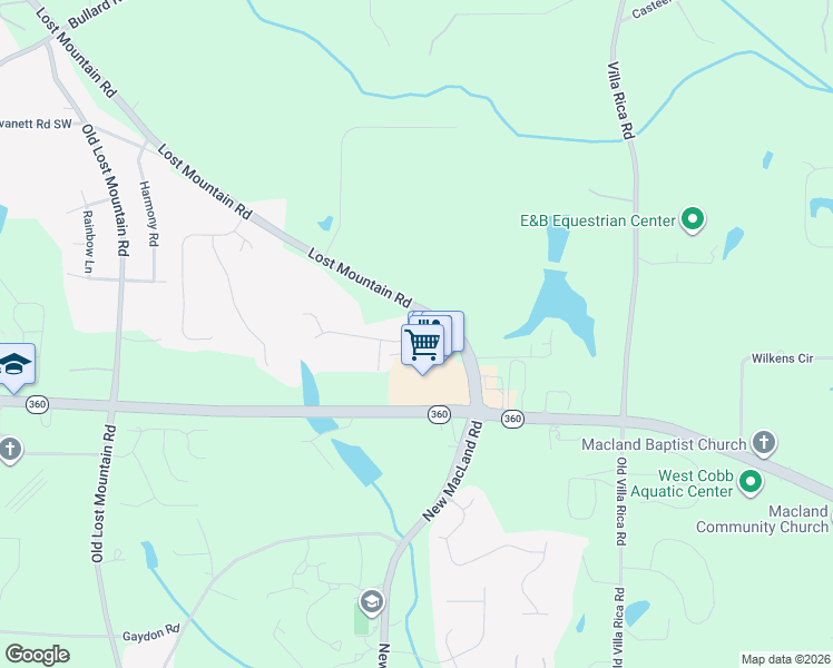map of restaurants, bars, coffee shops, grocery stores, and more near Augustine Trace in Cobb County