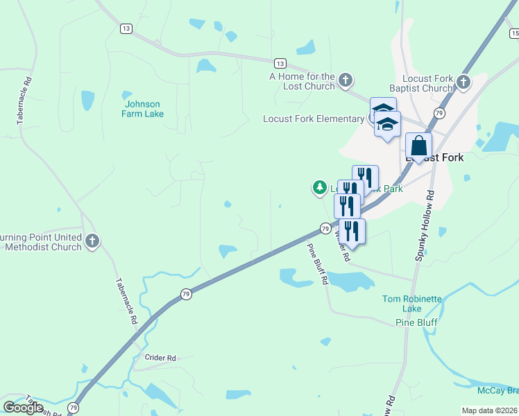 map of restaurants, bars, coffee shops, grocery stores, and more near in Locust Fork