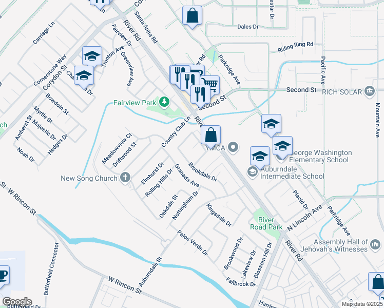 map of restaurants, bars, coffee shops, grocery stores, and more near 1114 Springbrook Street in Corona