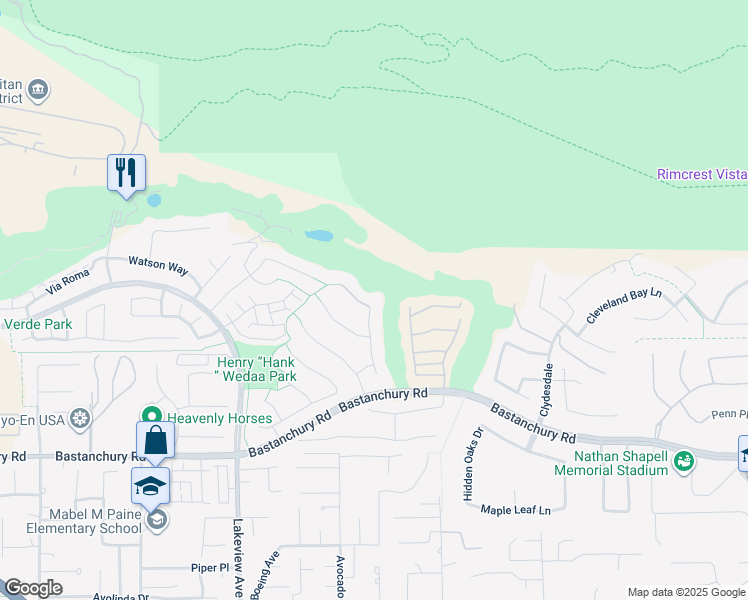 map of restaurants, bars, coffee shops, grocery stores, and more near 18791 Pimlico Terrace in Yorba Linda