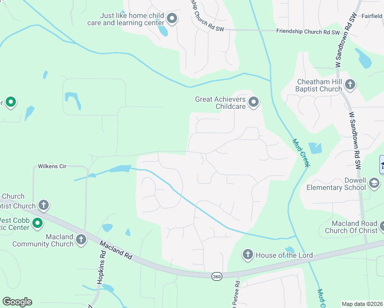 map of restaurants, bars, coffee shops, grocery stores, and more near 3207 Gus Robinson Road in Powder Springs