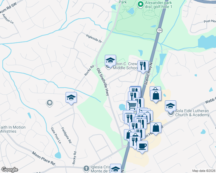 map of restaurants, bars, coffee shops, grocery stores, and more near 1661 Scenic Pines Drive in Lawrenceville