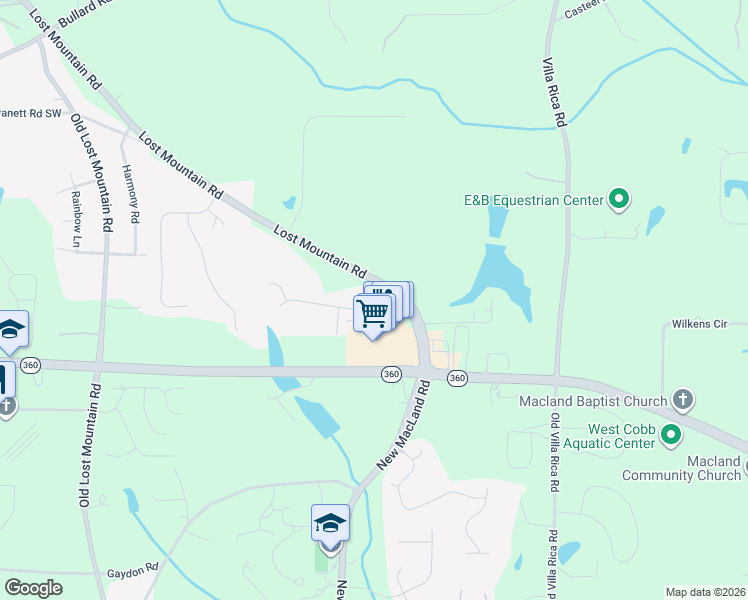 map of restaurants, bars, coffee shops, grocery stores, and more near Augustine Trace in Cobb County