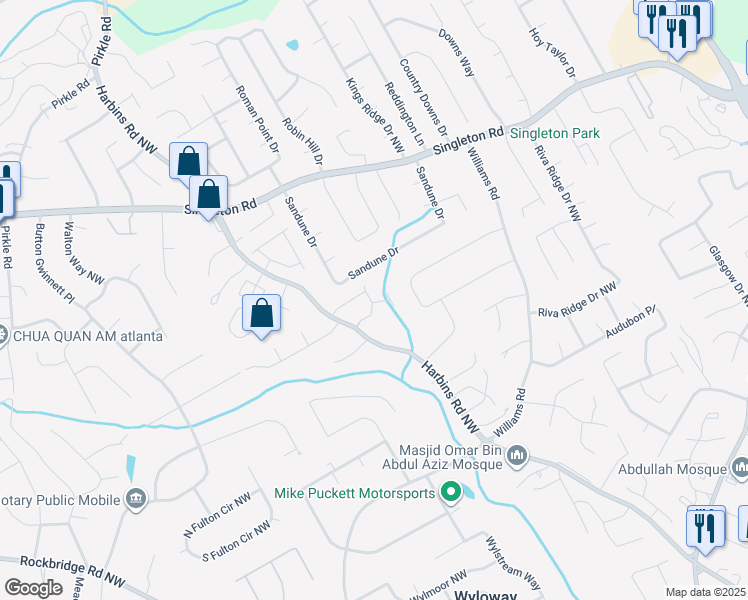 map of restaurants, bars, coffee shops, grocery stores, and more near 6004 Green Yard Way in Norcross