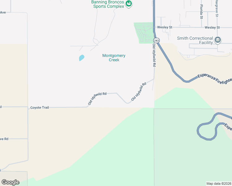 map of restaurants, bars, coffee shops, grocery stores, and more near Old Idyllwild Road in Banning